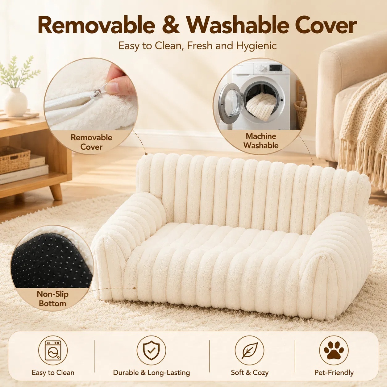 Cute Cat Couch For Pets - Fluffy Cat Beds With Premium Soft Corduroy Fleece, Fuzzy Cats Beds For Indoor Cats With Removable Washable Cover, Supportive Pet Sofa - Image 10