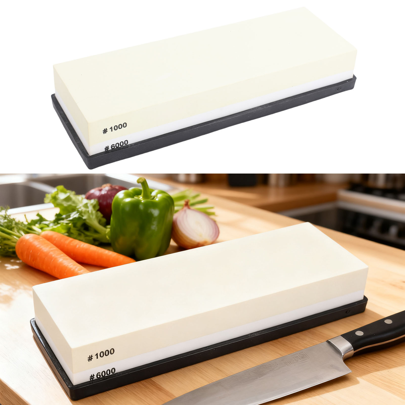 Sharpening Stone Light Yellow White Dual Sided 10 0 0 6000 Grit Wet Stone With Anti Slip Base For Kitchen Woodworking - Image 2