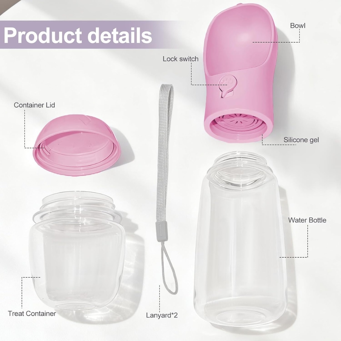 Portable Dog Water Bottle With Food Container, Drinking Bottle For Travel 2 In 1 Dog Water Bowl, Leak Proof Pet Water Dispenser, BPA Free, Puppy Essentials, For Walking Hiking - Image 2