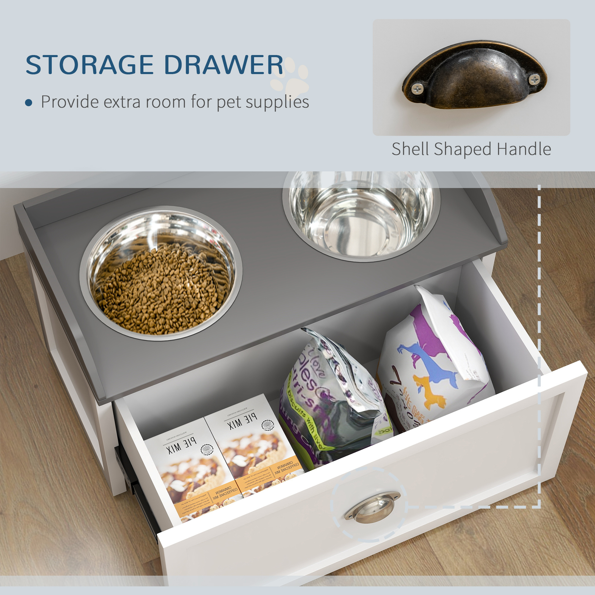 Pet Feeding Station Pet Dish Bowl Set with Storage, 2 Elevated Dog Bowls for Large Sized Dogs, White - Image 6