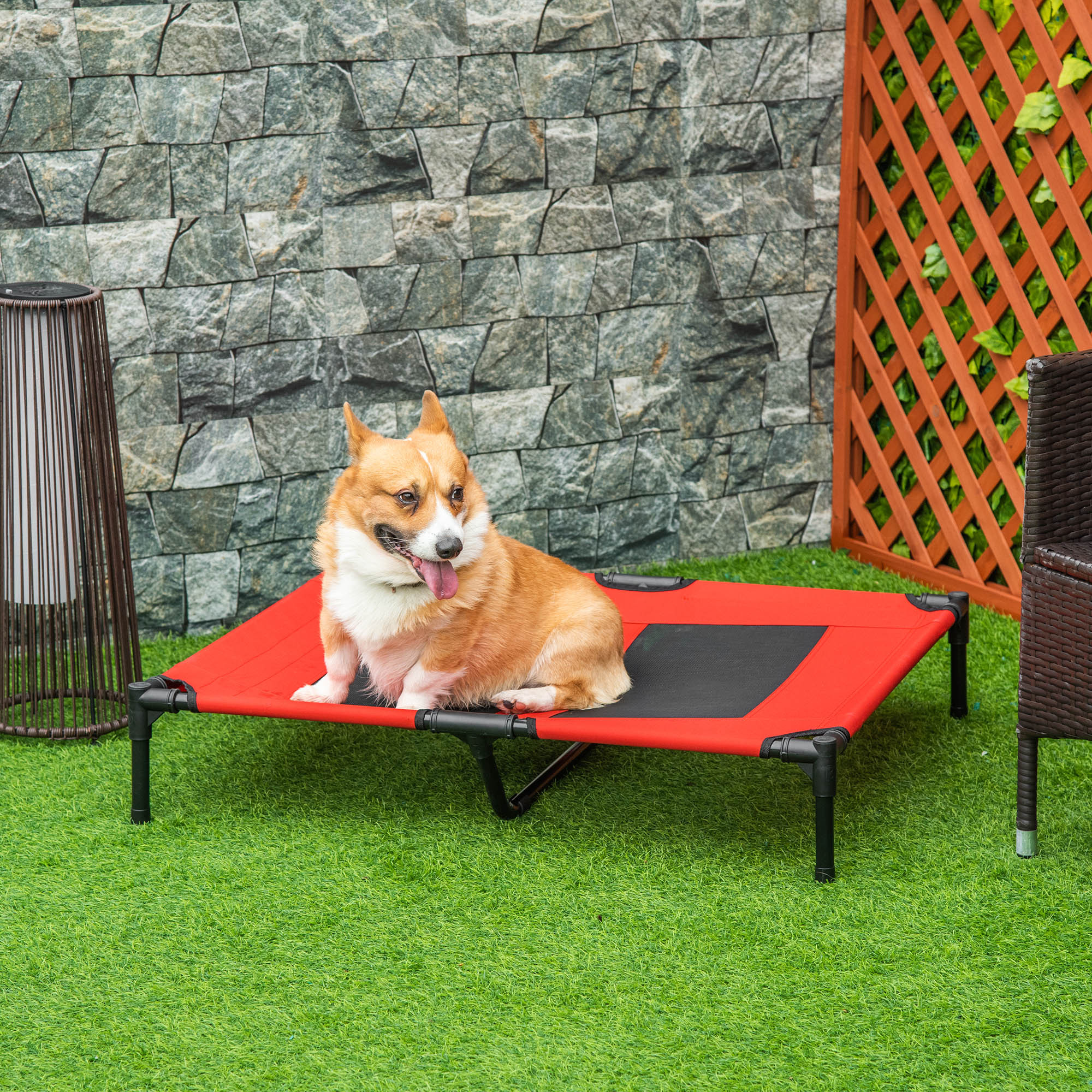36" x 30" Elevated Cooling Summer Dog Cot Pet Bed With Mesh Ventilation - Red - Image 3