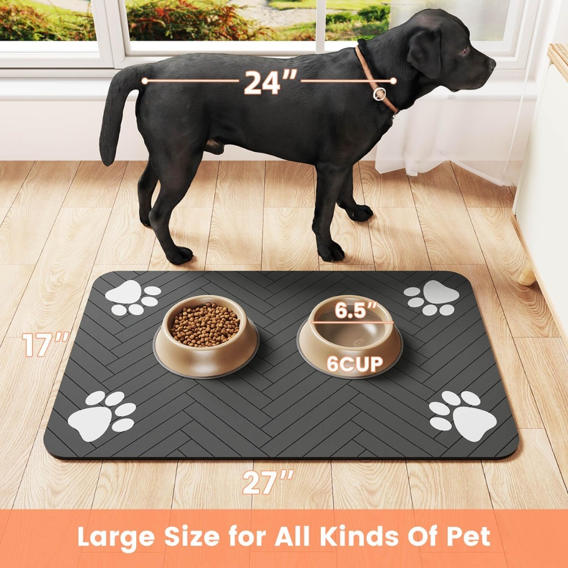 Absorbent Pet Feeding Mat 20x12 Inch, Waterproof Rubber Backing, Dark Gray Striped - Image 3