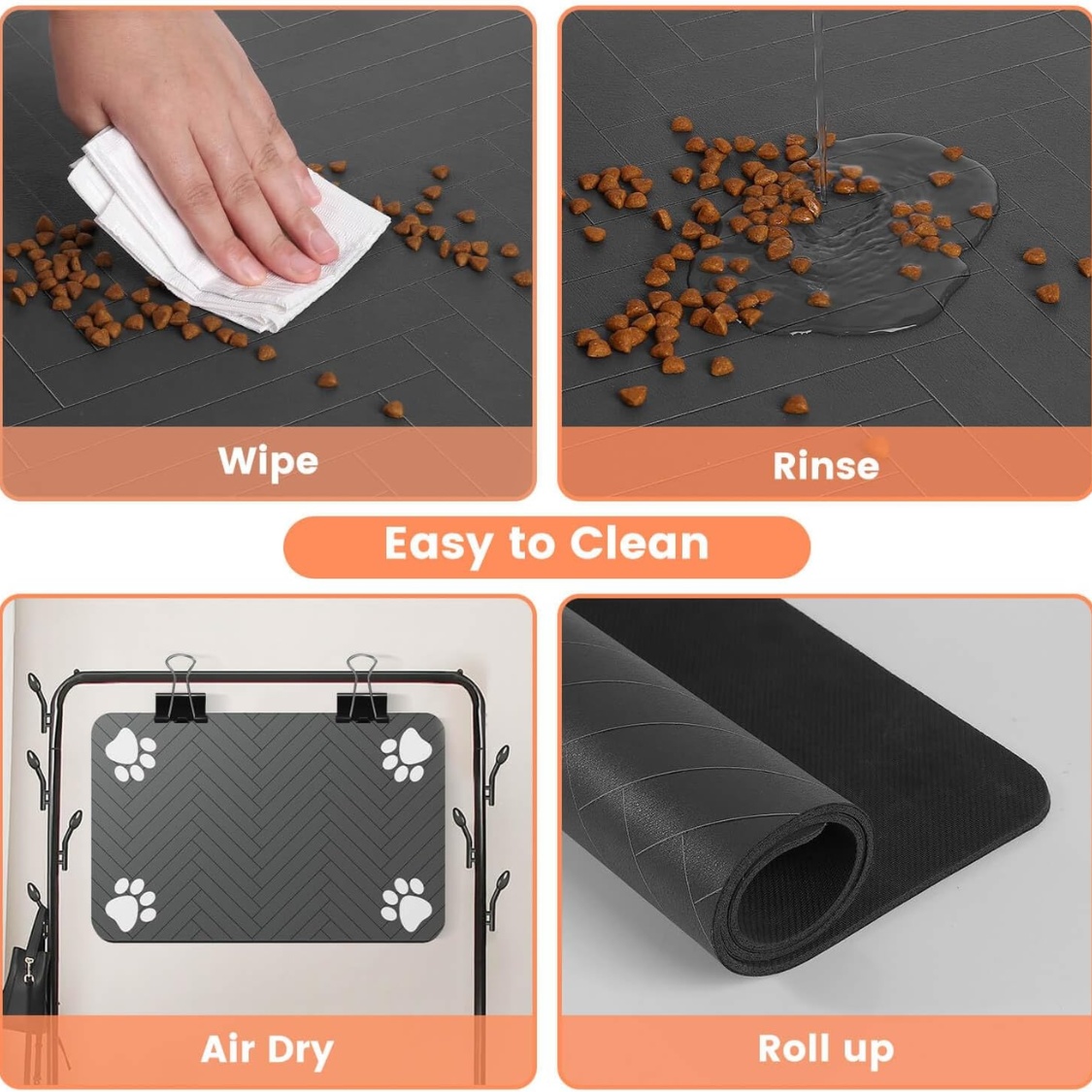 Absorbent Pet Feeding Mat 20x12 Inch, Waterproof Rubber Backing, Dark Gray Striped - Image 4