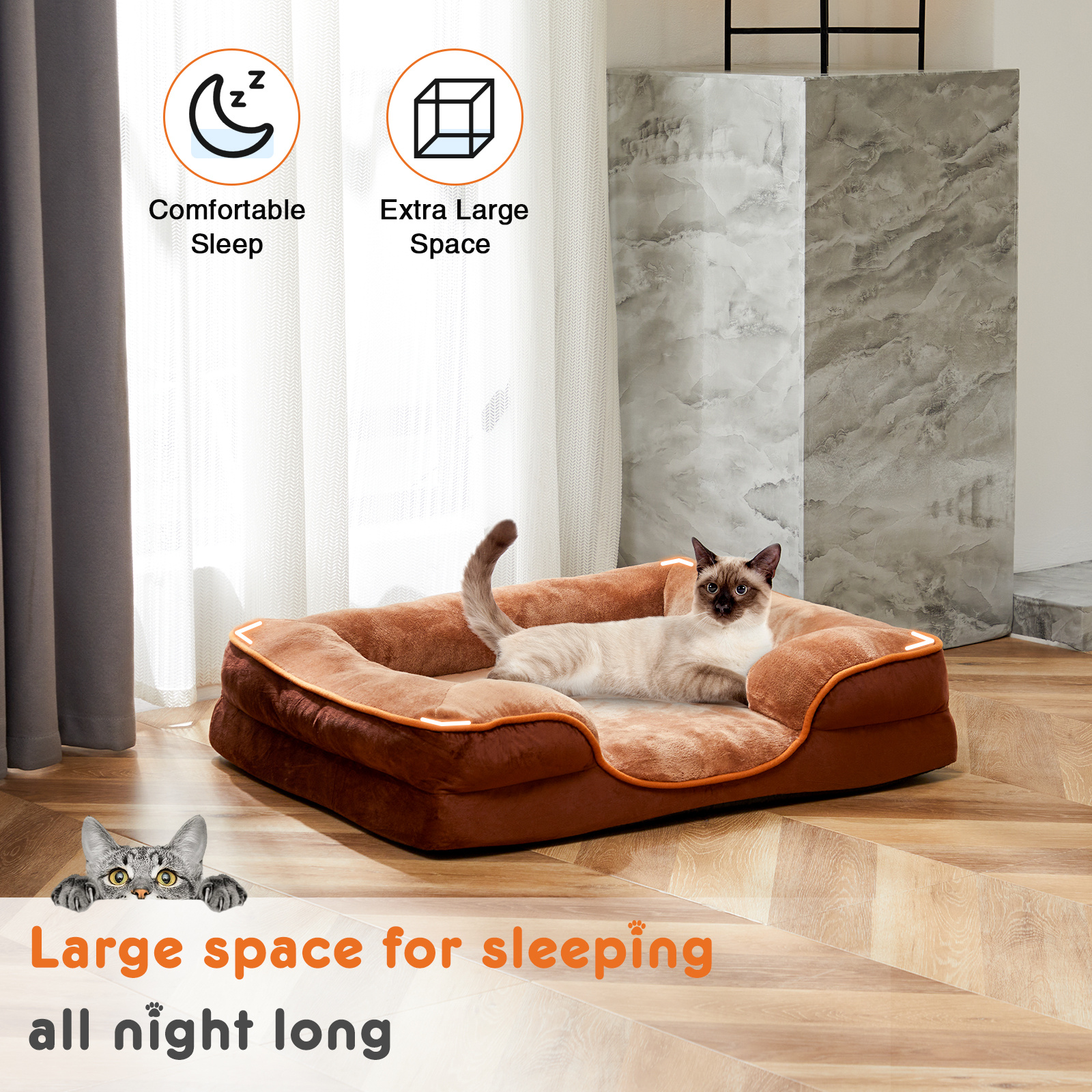 Memory Foam Pet Bed For Small Dogs & Cats With Washable Removable Cover Non-Slip Base Waterproof Liner - Image 3