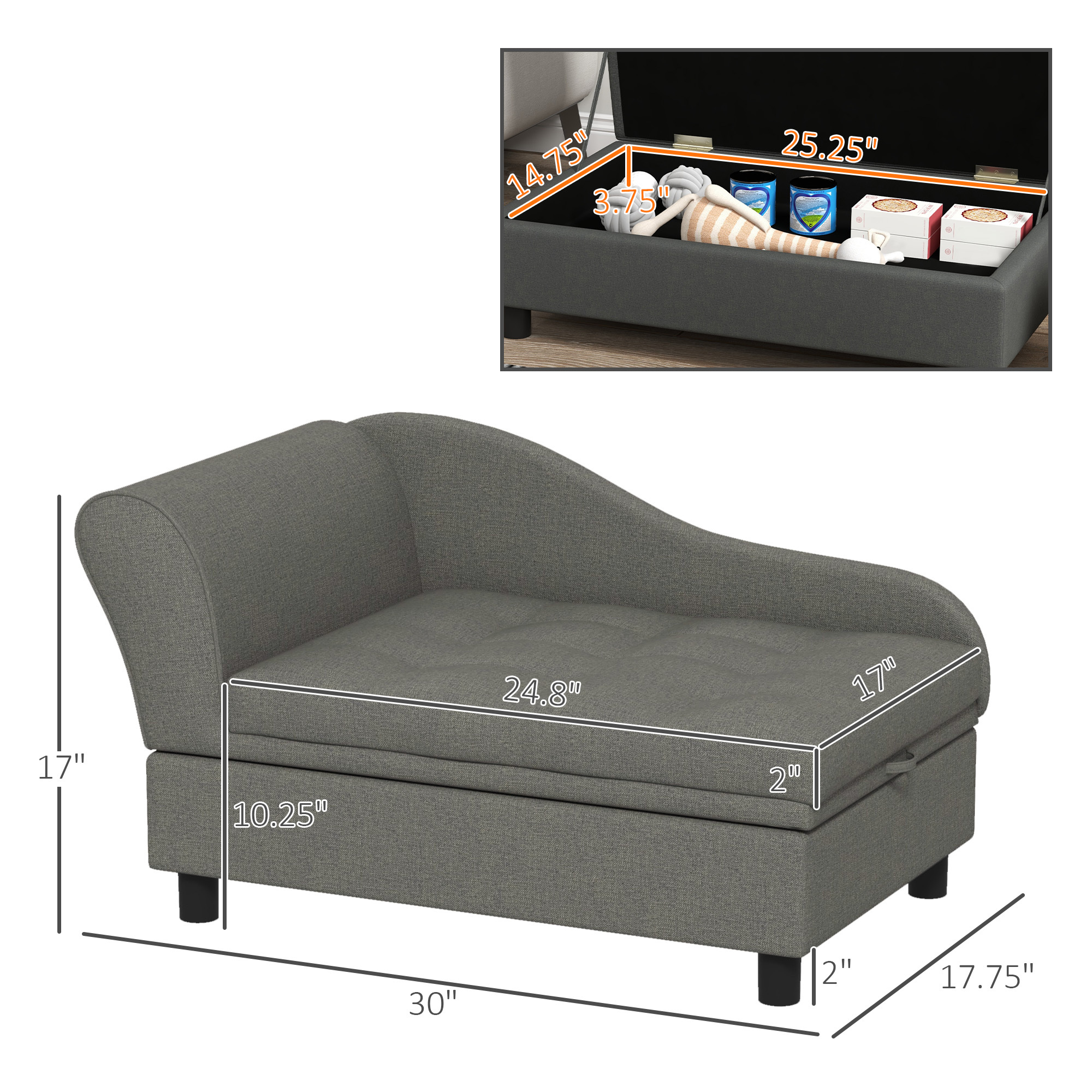 Pet Sofa Dog Sofa for Small Dogs with Storage, Gray - Image 2