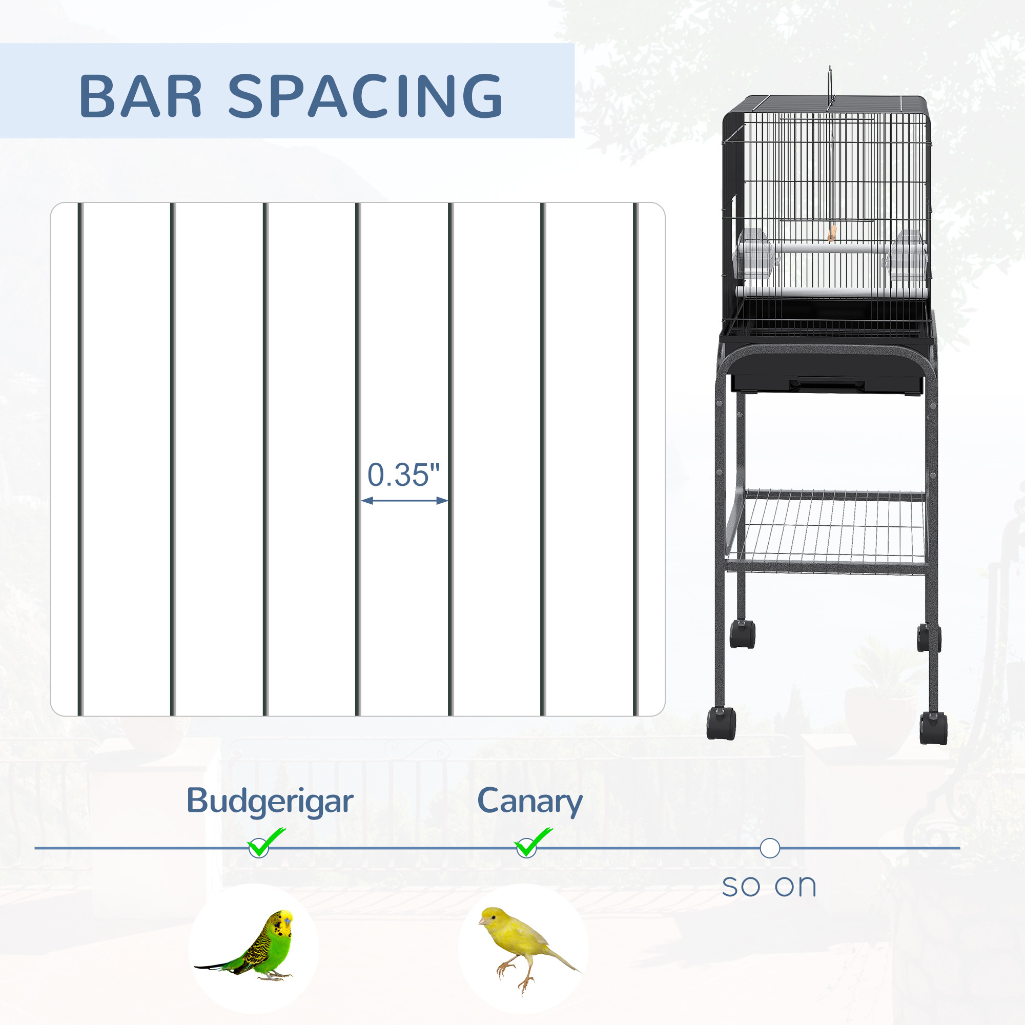 45-inch Metal Indoor Bird Cage, Parrot Cage, Bird Aviary with Detachable Rolling Stand, Storage Basket, and Accessories - Black - Image 7