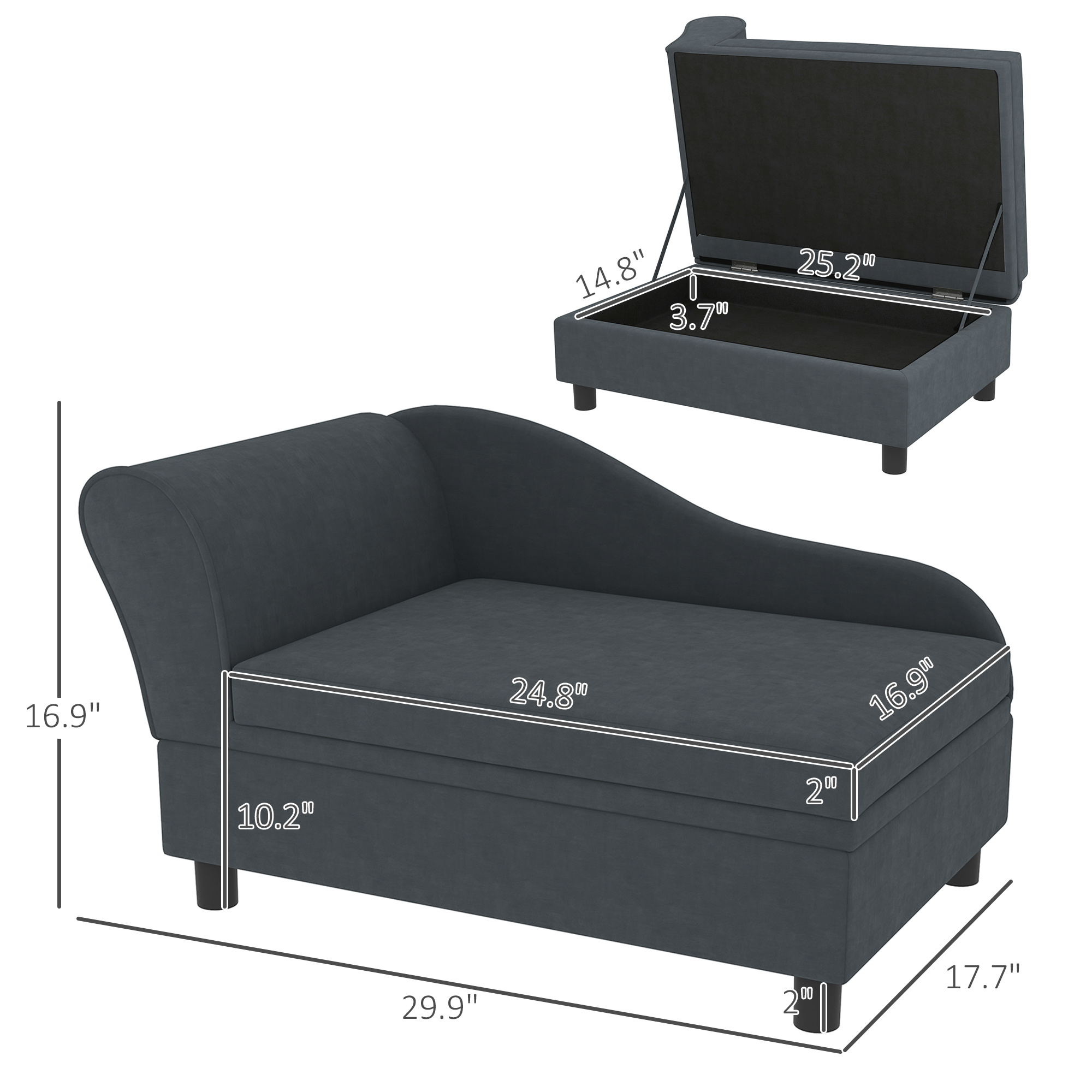 Pet Sofa Bed Couch With Storage, Pet Sofa For Cats And Small Dogs, Dark Gray - Image 2