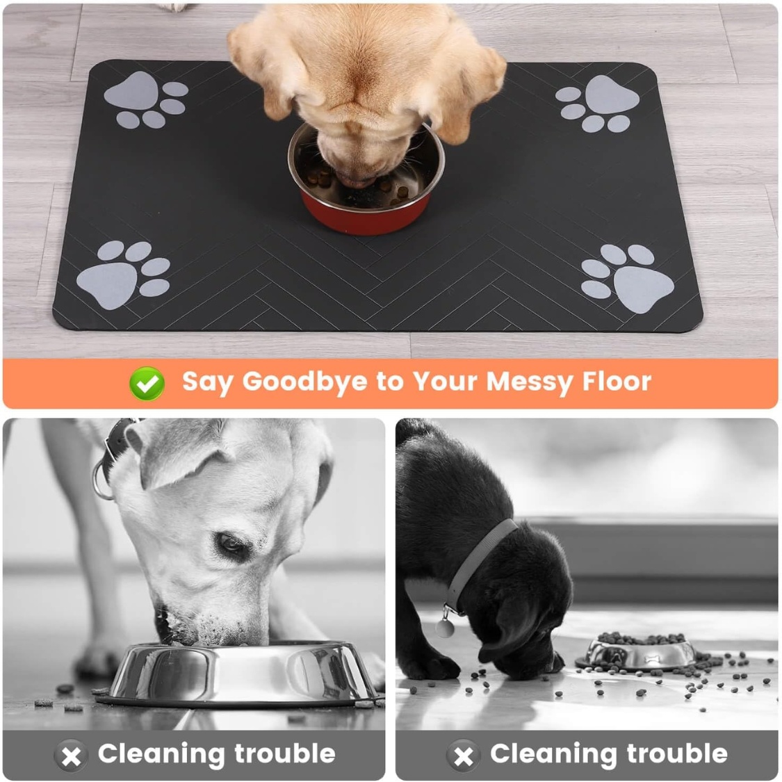 Absorbent Pet Feeding Mat 20x12 Inch, Waterproof Rubber Backing, Dark Gray Striped - Image 5