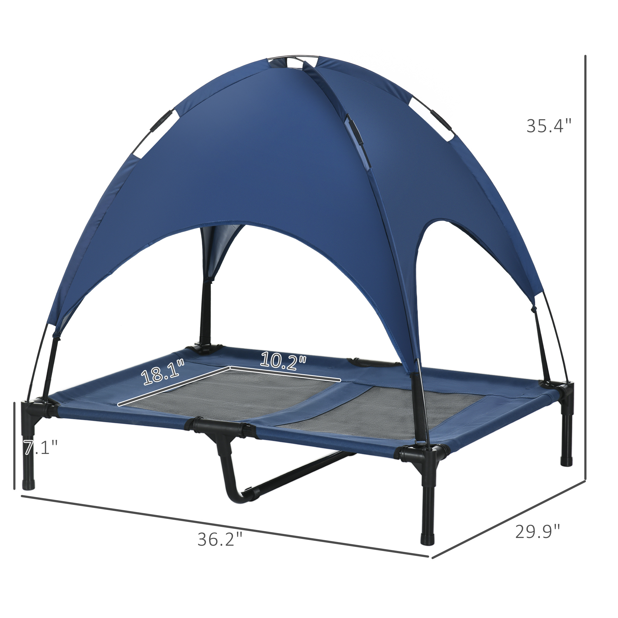 Elevated Portable Dog Cot Pet Bed with UV Protection Canopy Shade, 36 inch, Dark Blue - Image 2