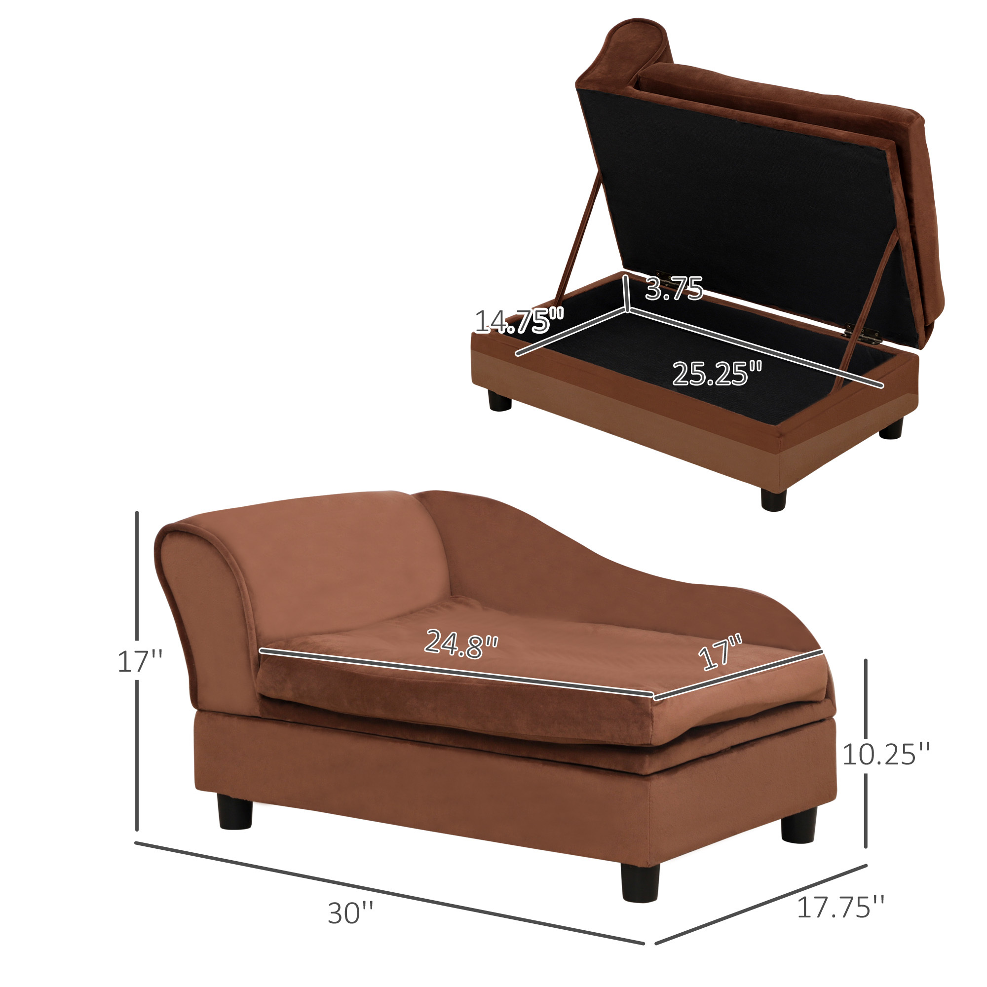 Pet Sofa Bed Couch with Storage, Pet Sofa for Cats and Small Dogs, Brown - Image 2