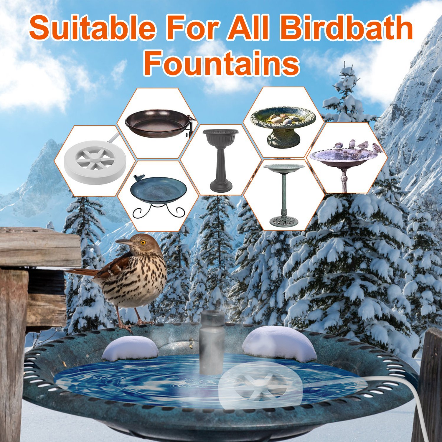 70W Bird Bath Heater For Outdoors Winter Heated Bird Bath Deicer Waterproof Aluminum Alloy Water Heater With Thermostat Auto Shutdown For Yard Patio Farm - Image 7