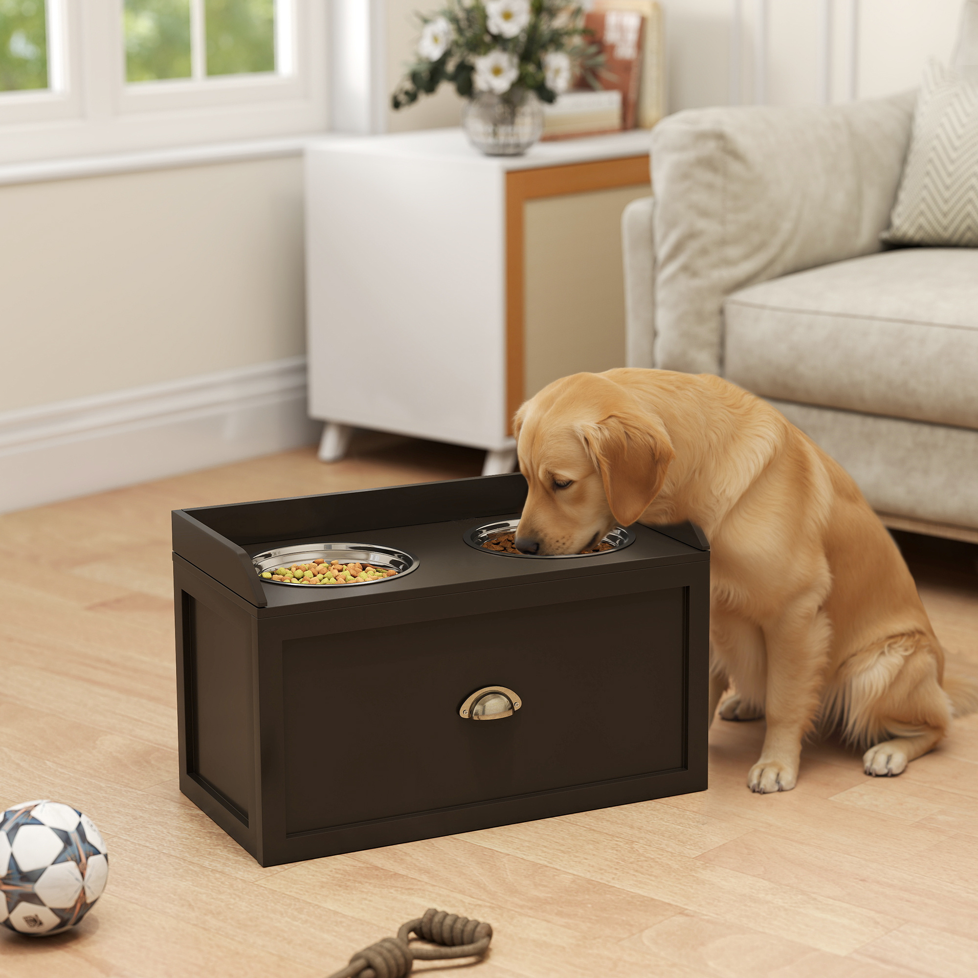 Pet Feeding Station Pet Dish Bowl Set with Storage, 2 Elevated Dog Bowls for Large Sized Dogs, Coffee - Image 5