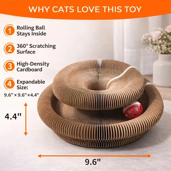 2PCS Kitty Curls Cat Toy - Foldable Accordion Cat Scratcher WithBall - Magic Organ Cat Scratch Board For Interactive Play -Calming Features - Image 5
