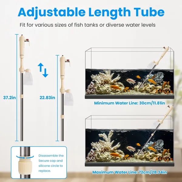 Multifunctional Electric Aquarium Gravel Cleaner Kit Length Adjustable Automatic Fish Tank Vacuum Cleaner - Image 4