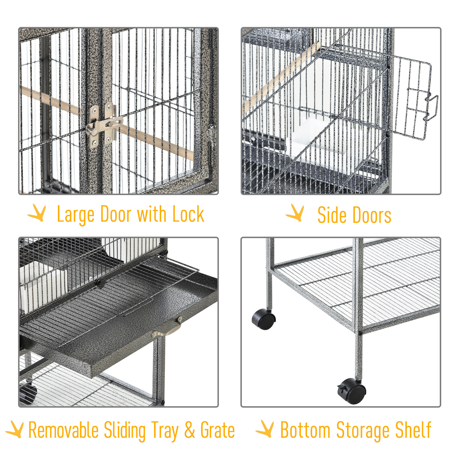 Divided Breeder Bird Cage with Rolling Stand Removable Metal Tray, Storage Shelf, Wood Perch, and Food Container - Image 2