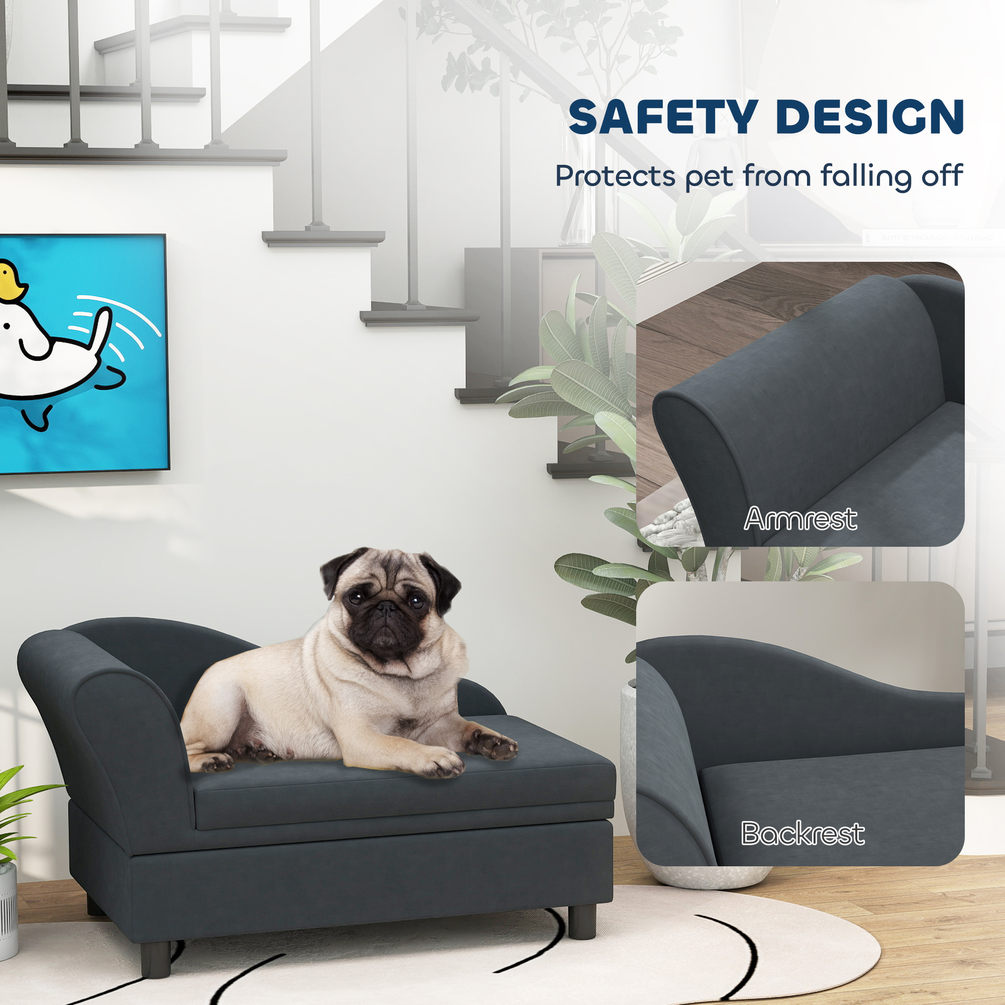 Pet Sofa Bed Couch With Storage, Pet Sofa For Cats And Small Dogs, Dark Gray - Image 4