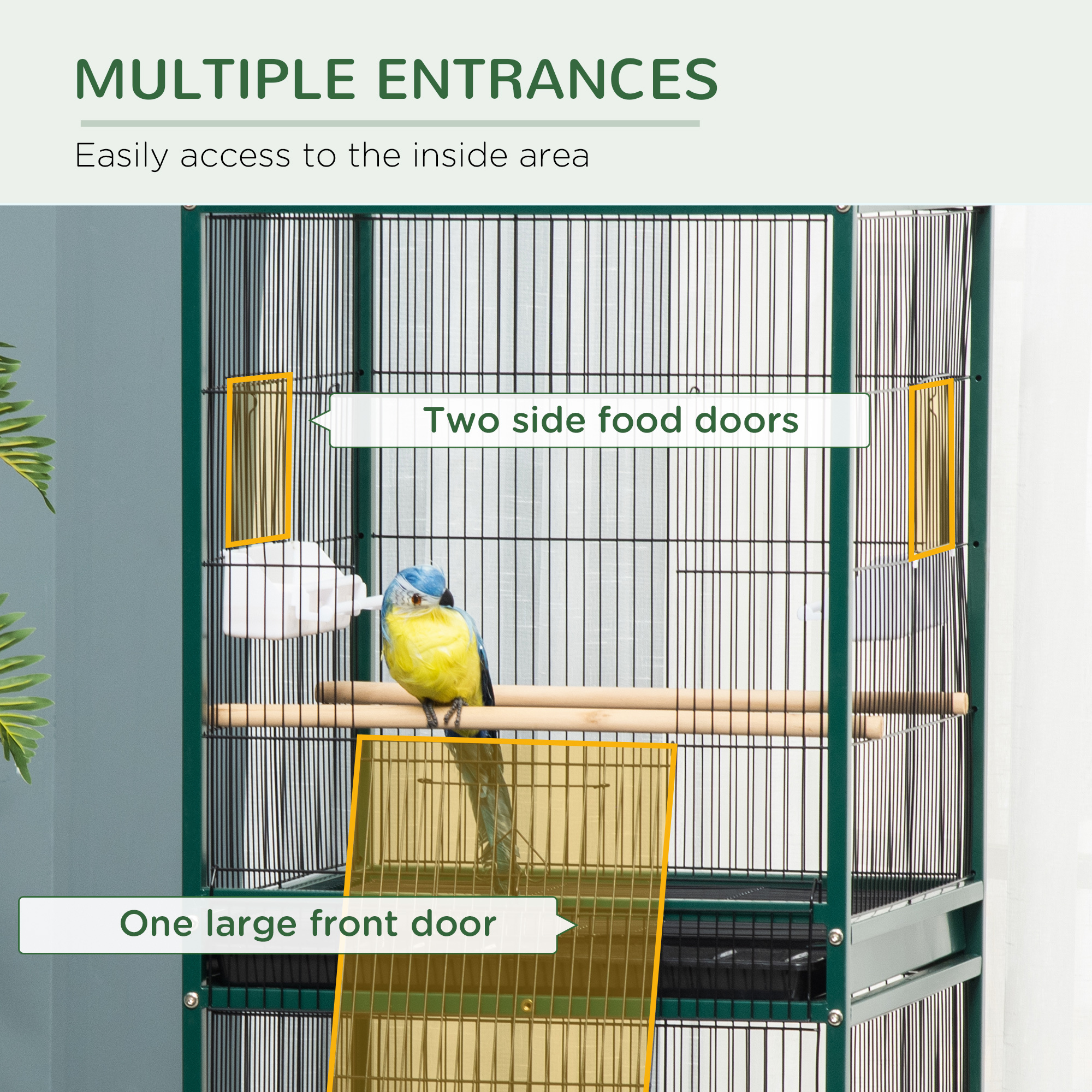 Large Bird Cage with 1.7 ft. Width for Wingspan, Bird Aviary Indoor with Multi-Door Design, Fit for a Canary, Finch, Conure, 55", Green - Image 4