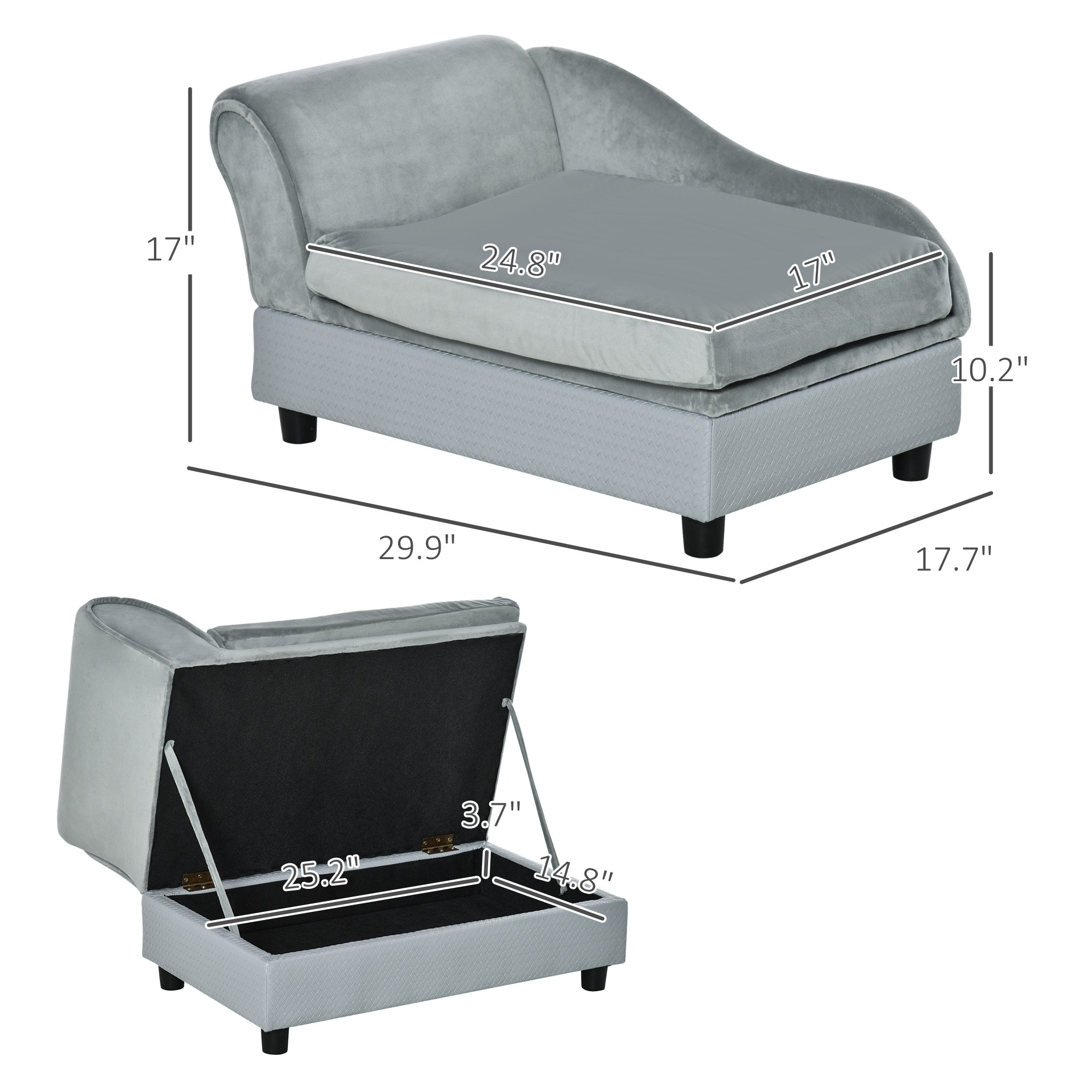 Luxury Fancy Dog Couch with Hidden Storage, Small Dog Sofa Bed with 2" Soft Foam, Modern Pet Furniture for Puppies & Little Breeds, Pale Gray - Image 7
