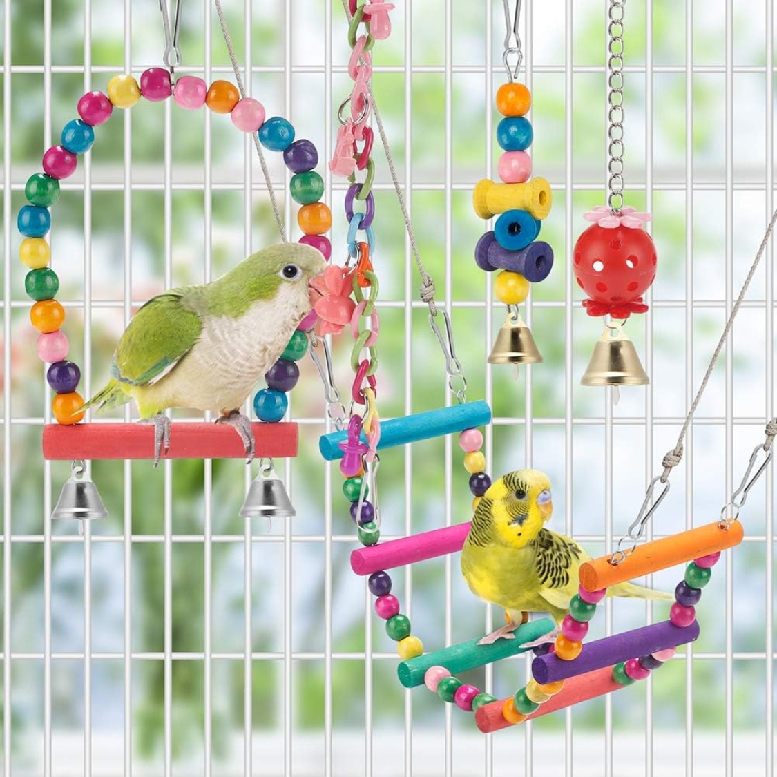 Bird Parakeet Toys Swing Hanging Standing Chewing Hammock Climbing Ladder Bird Cage Colorful Toys Suitable For Budgerigar - Image 2