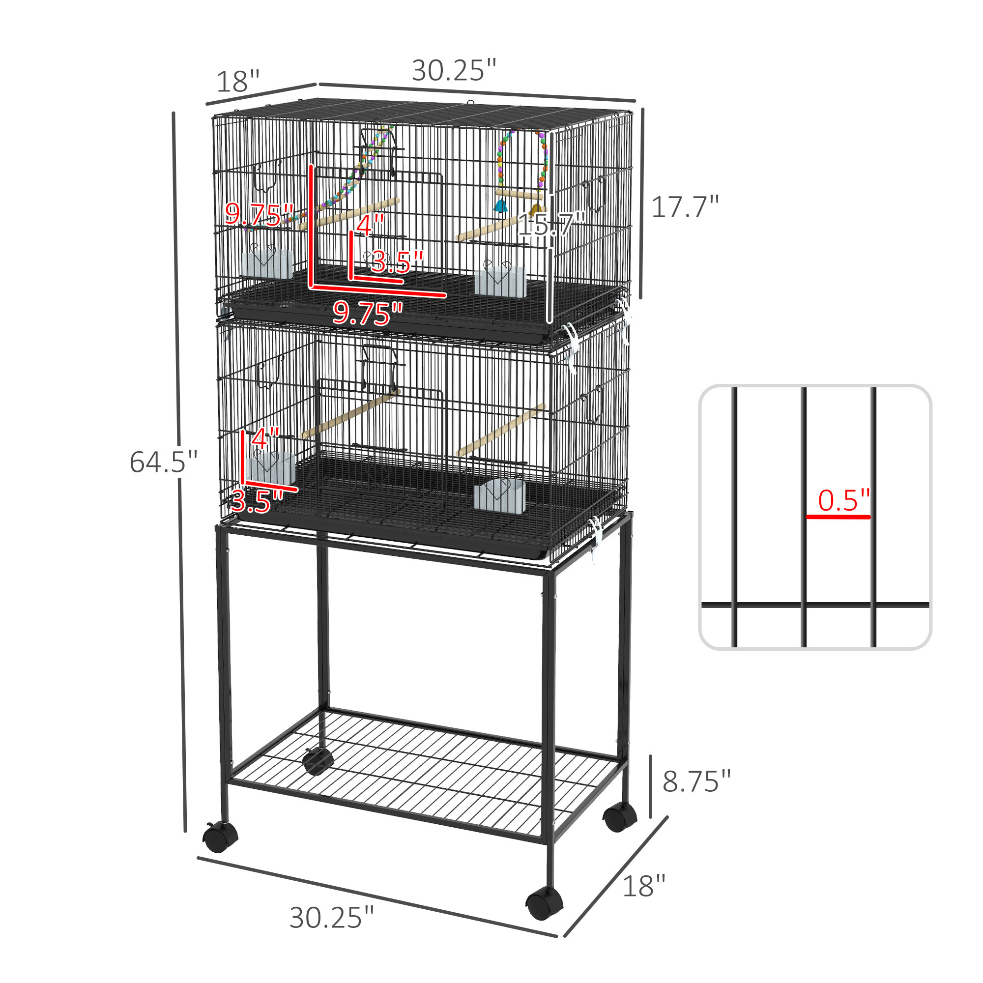 Double Stackable Bird Cage on Wheels w/ Stand, for Canaries - Image 6