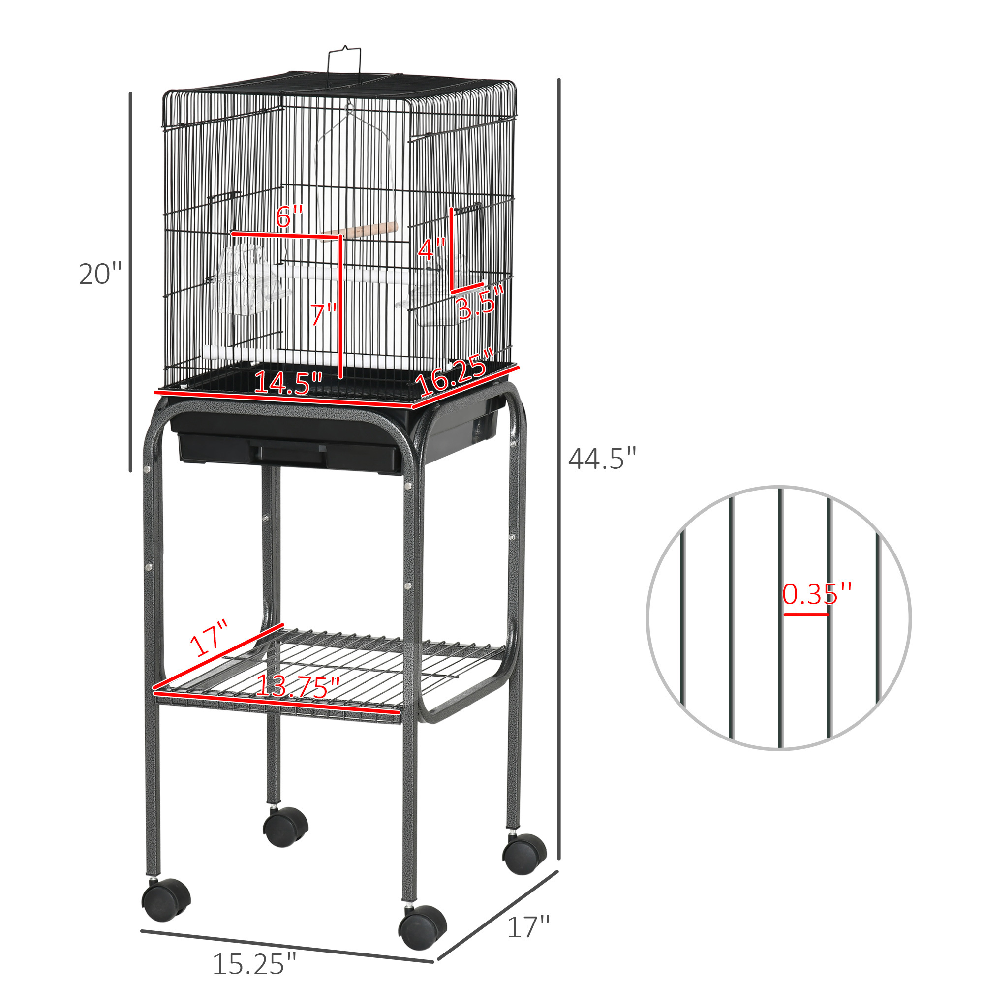 45-inch Metal Indoor Bird Cage, Parrot Cage, Bird Aviary with Detachable Rolling Stand, Storage Basket, and Accessories - Black - Image 8