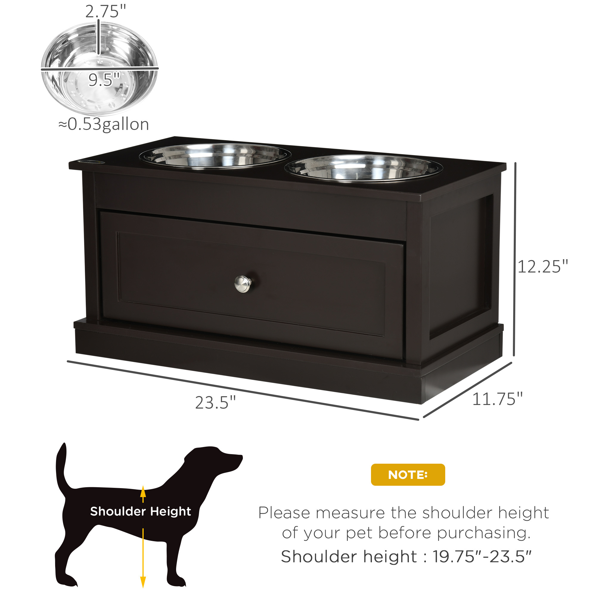 Large Elevated Dog Bowls with Storage Drawer Containing 11L Capacity, Raised Dog Bowl Stand Pet Food Bowl Dog Feeding Station, Brown - Image 6