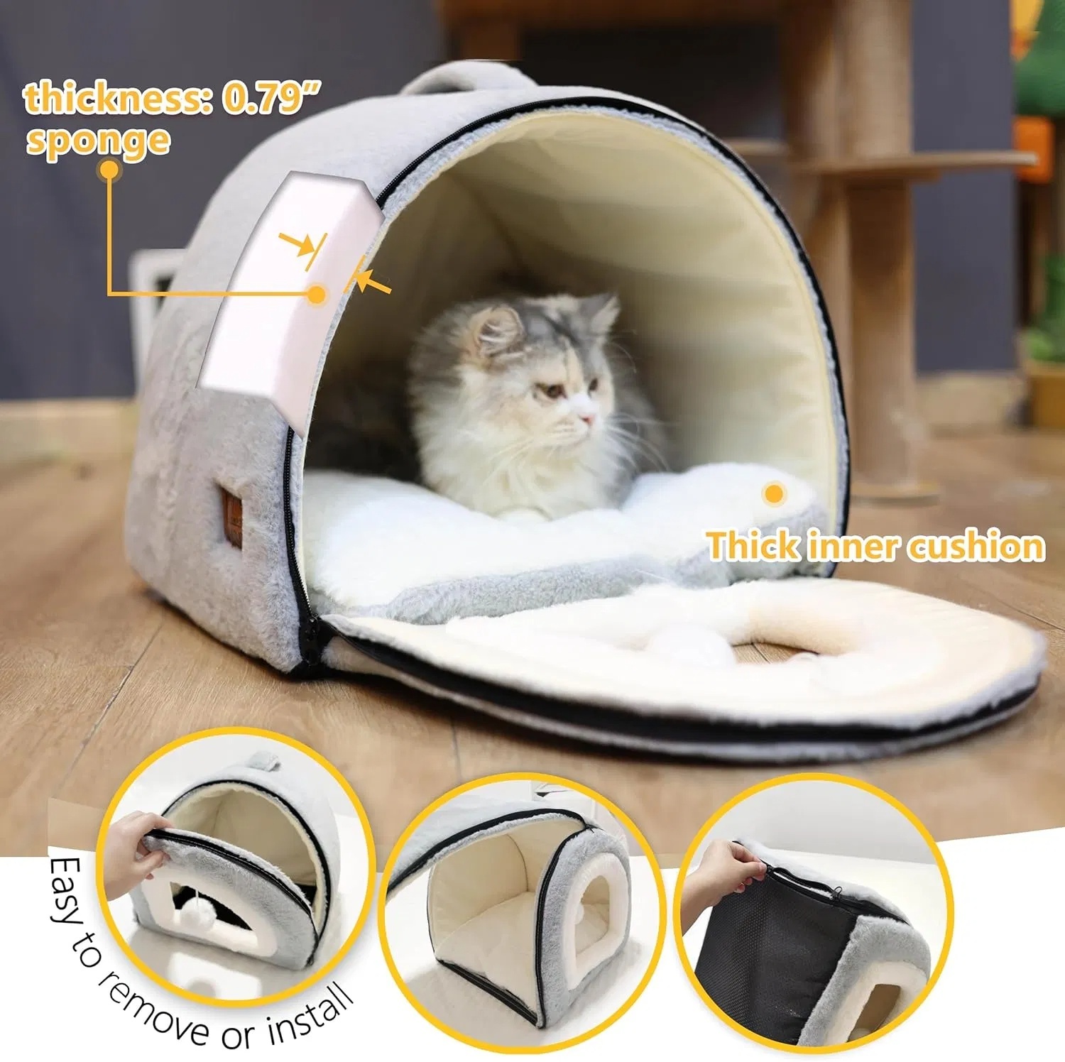 Cat Bed For Indoor Cats Foldable Cat Cave Anti-Slip Water-Resistant Bottom Cat Houses For Indoor Cats Or Small Dogs Kitten Tent - Image 7