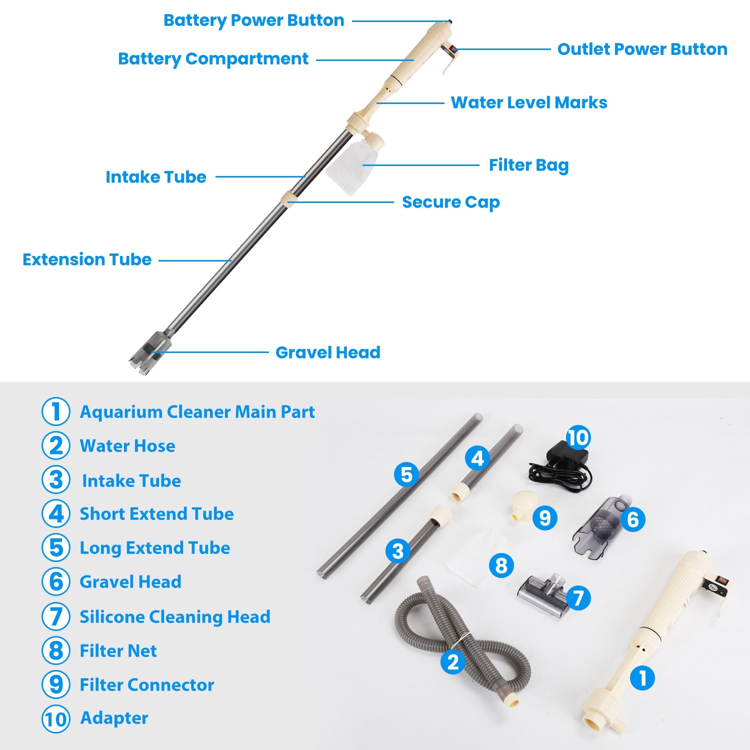 1 Set Multifunctional Electric Aquarium Gravel Cleaner Kit Length Adjustable Automatic Fish Tank Vacuum Cleaner Change Water Wash Sand Filter Dirt Removal - Image 5