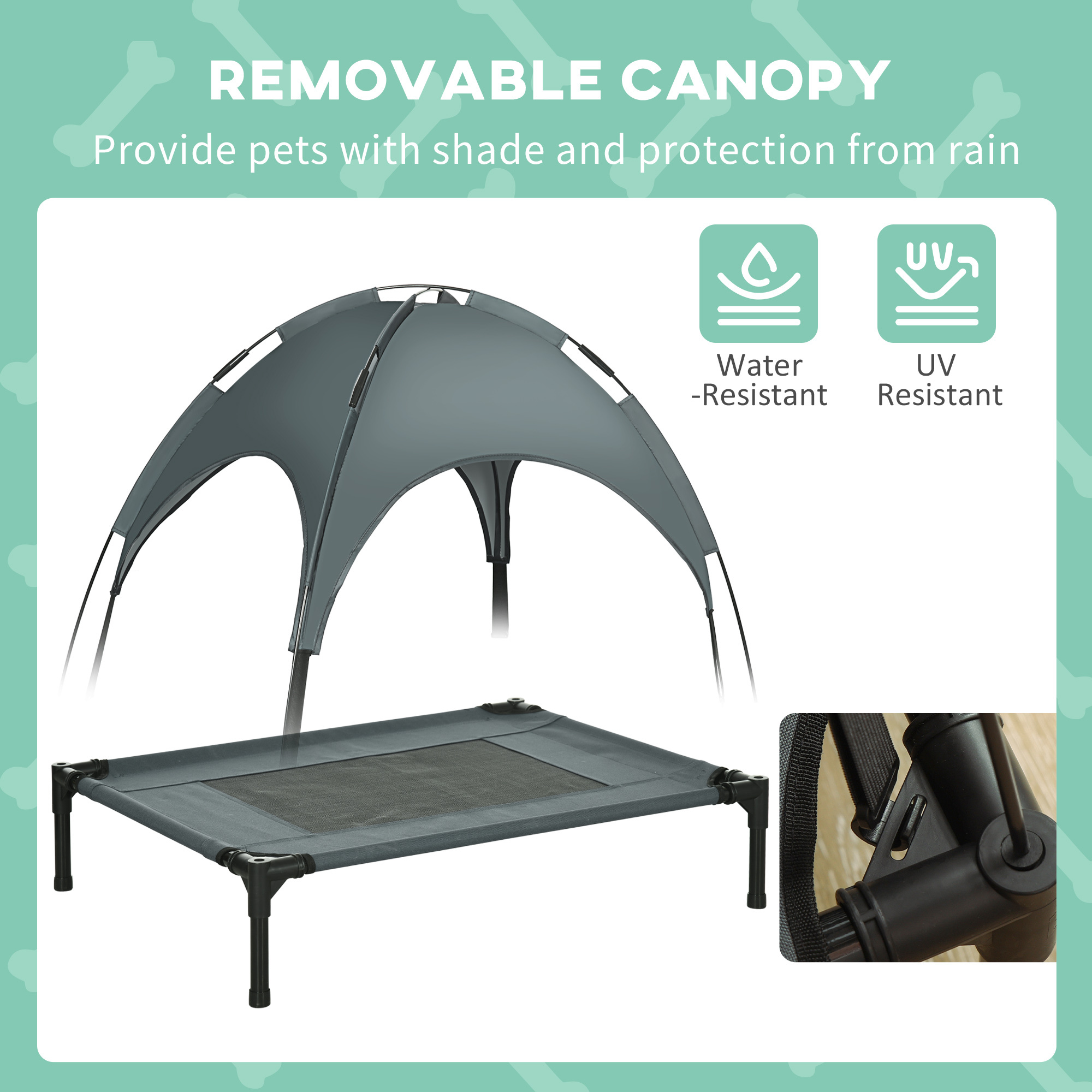 Elevated Dog Bed with Removable Canopy, Outdoor Dog Cot with UV Protection Canopy Shade, 30 inch Pet Bed for Camping, Gray - Image 4