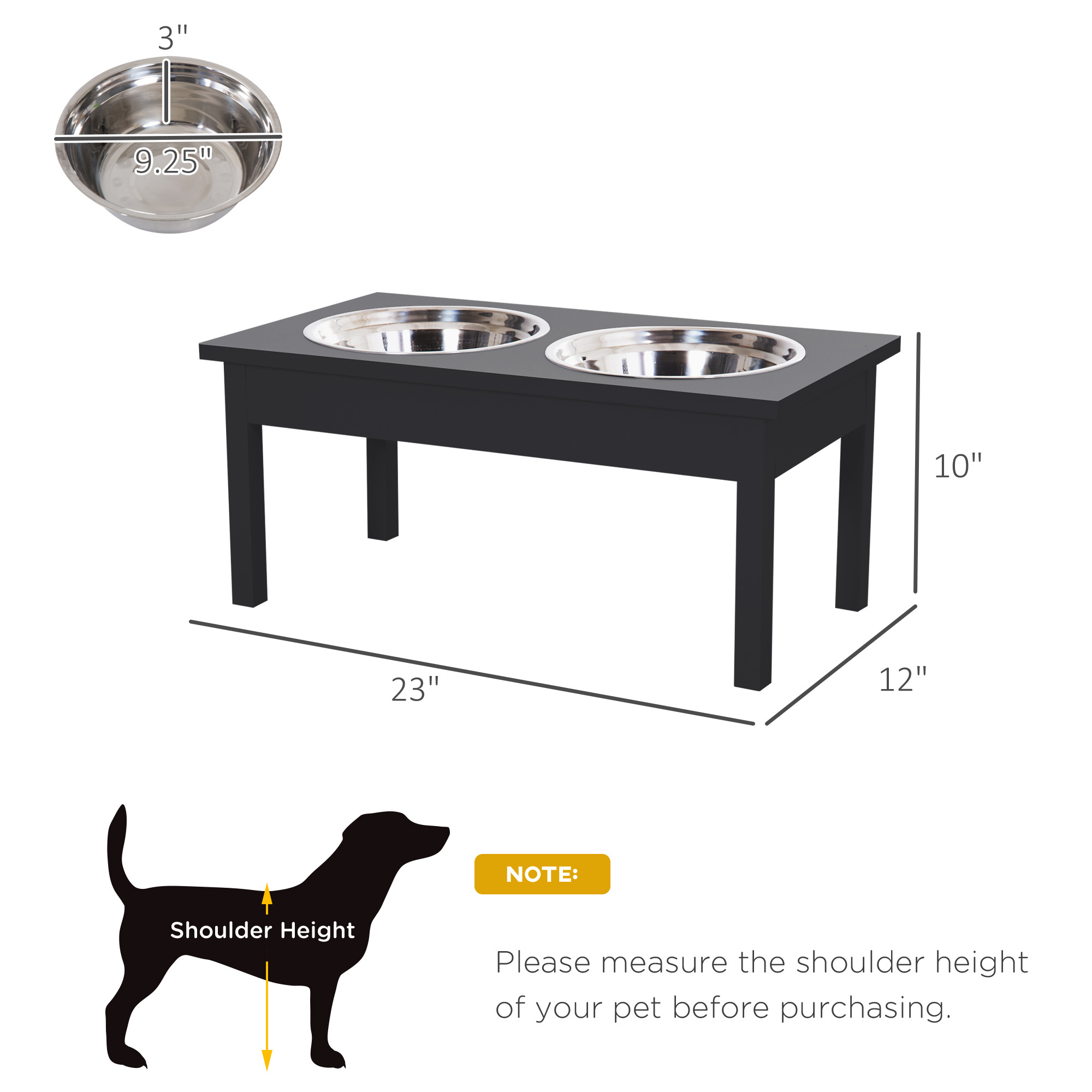 23" Wooden Heavy Duty Dog Food Bowls Pet Elevated Feeding Station -Black - Image 6