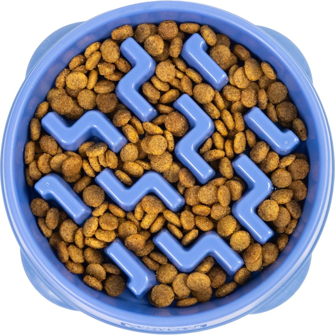 Feeder Slo Bowl Medium 2Cup Capacity, Slow Feeding, Small To Medium Dogs Cats, Non Slip, Blue, Notch Pattern