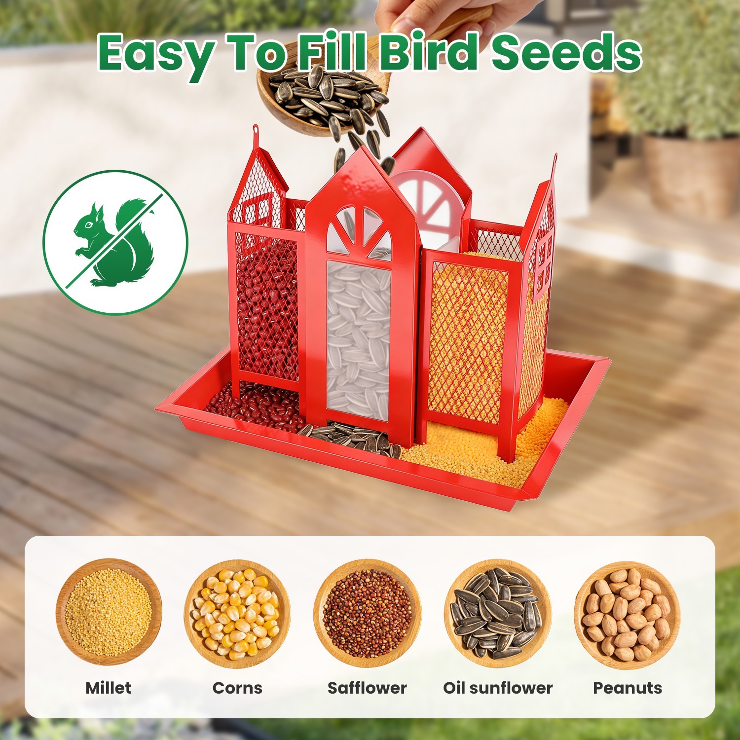 1Pc Metal Hanging Bird Feeder House Classic Barn Bird Feeder House Iron Hanging Outdoor Feeder With Visible Window And Lift Top Lid 15.75in Hanging Length Wild Birds Garden Yard - Image 10