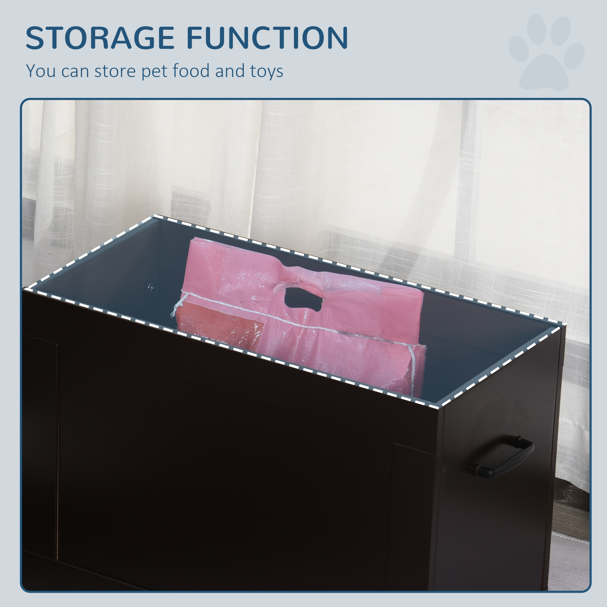 Raised Pet Feeding Storage Station with 2 Stainless Steel Bowls Base for Large Dogs and Other Large Pets, Coffee - Image 2