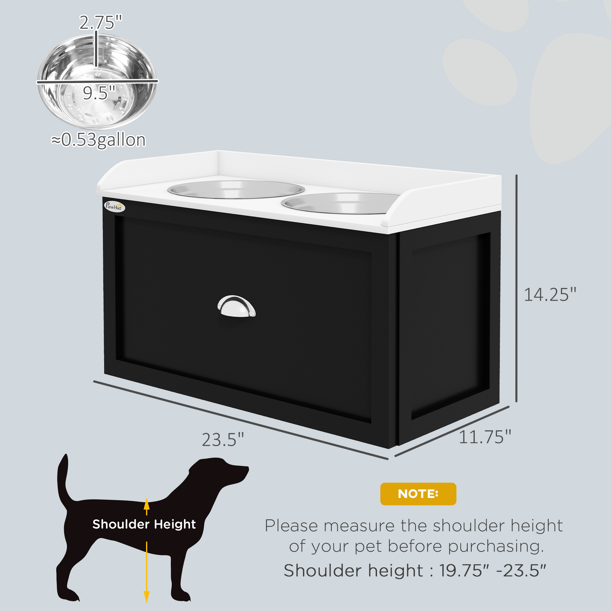 Pet Feeding Station Pet Dish Bowl Set with Storage, 2 Elevated Dog Bowls for Large Sized Dogs, White and Black - Image 4