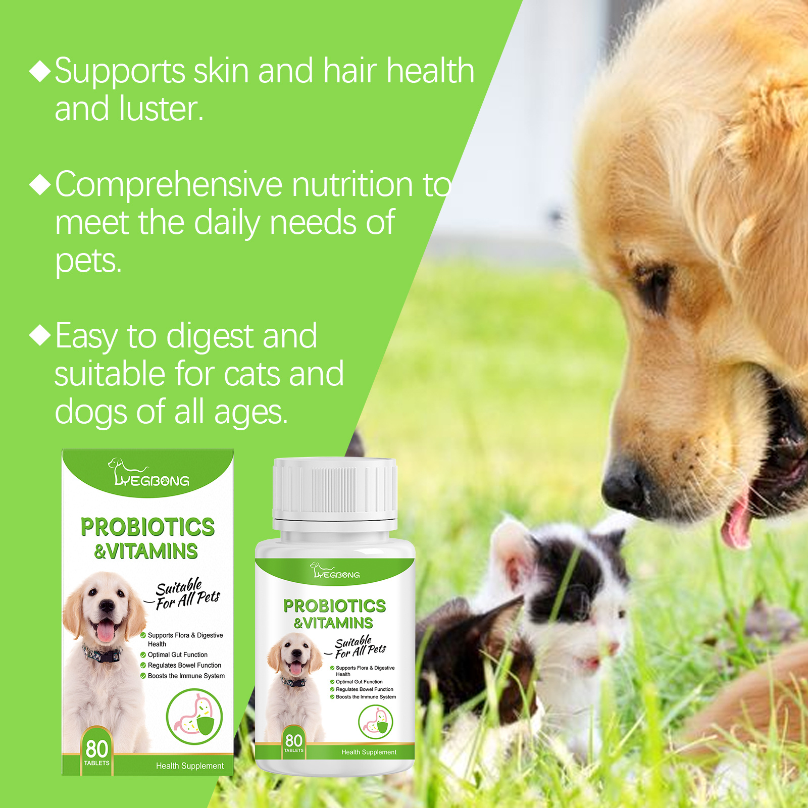 Pet Probiotics & Vitamin Tablets For Dogs & Cats, Gut Health Supplement, Support Digestion & Immune System, 80 Chewable Tablets - Image 7