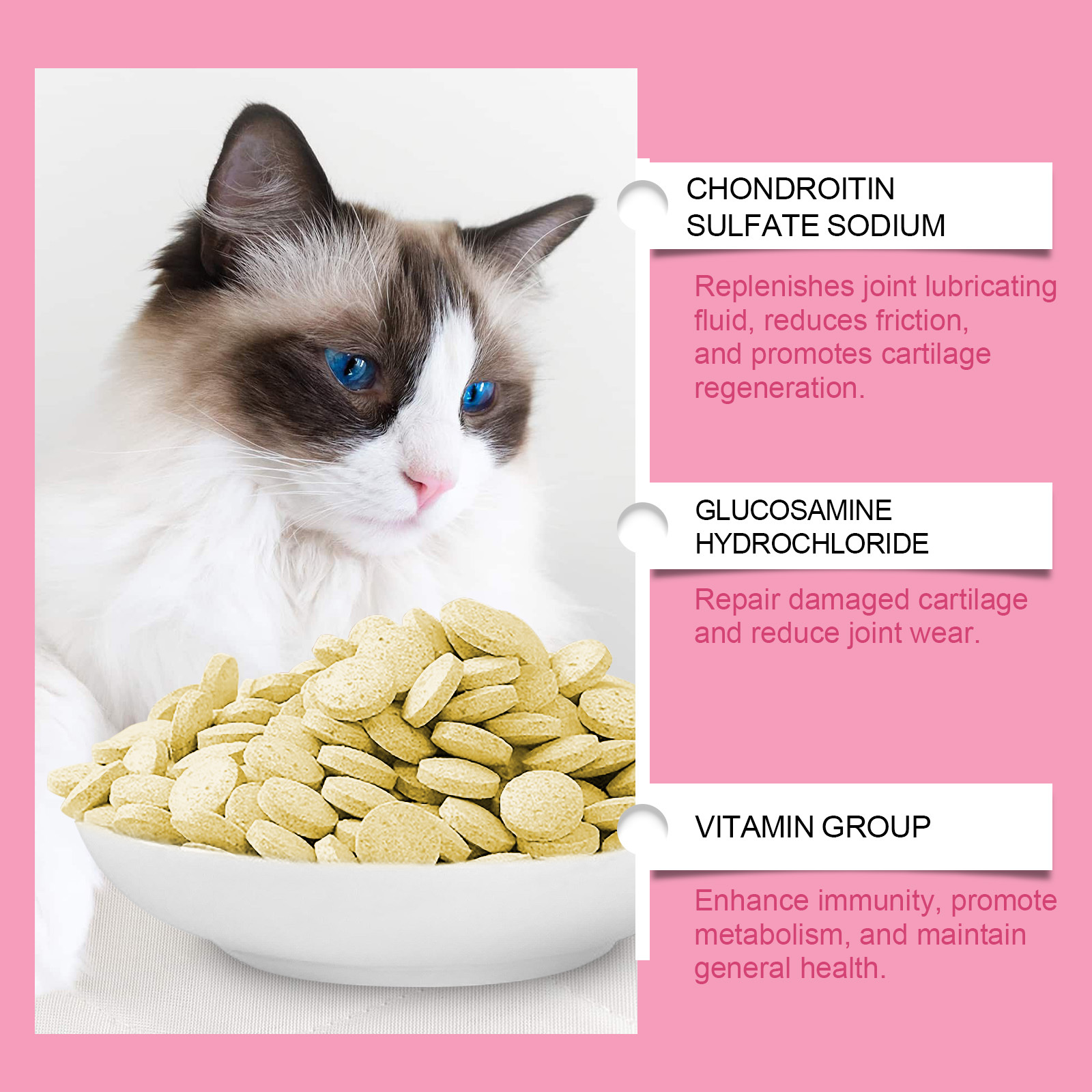 Cat Joint Health Support Tablets, Glucosamine Joint Supplement For All Breeds & Sizes Cats, 80 Count Joint Care Chewable Tablets To Relieve Joint Discomfort - Image 8