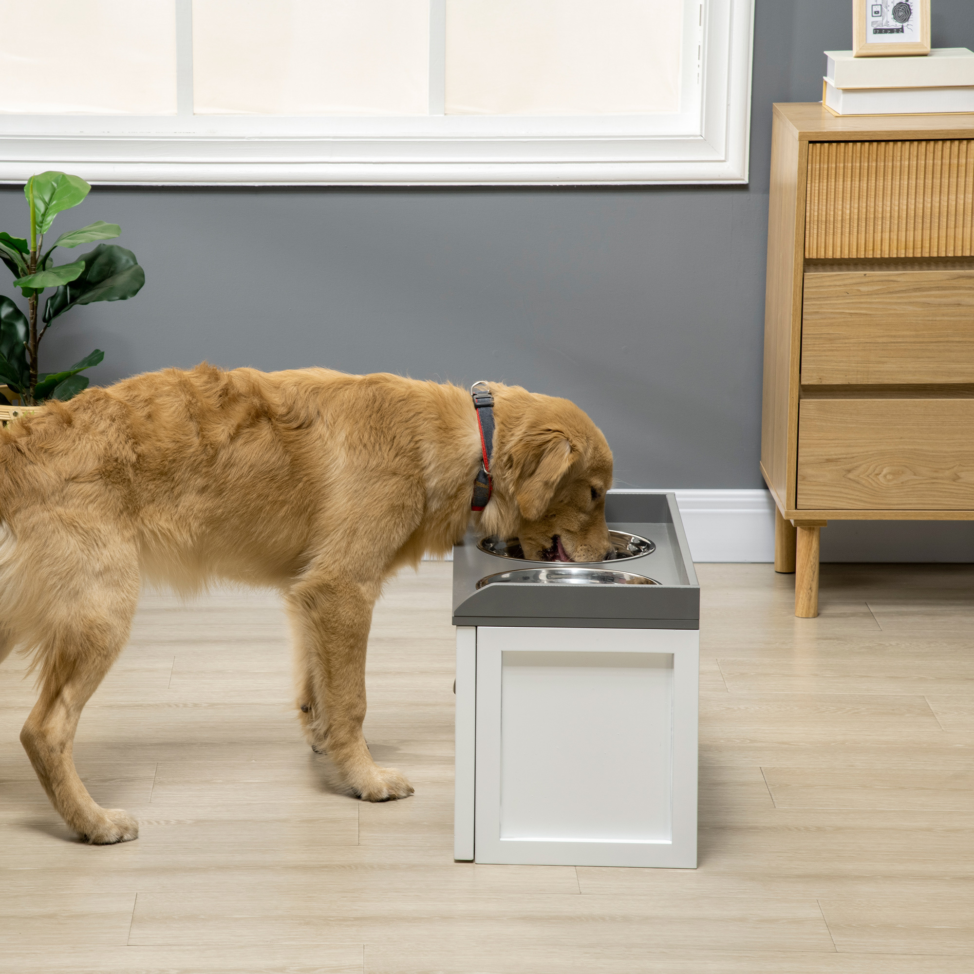 Pet Feeding Station Pet Dish Bowl Set with Storage, 2 Elevated Dog Bowls for Large Sized Dogs, White - Image 2