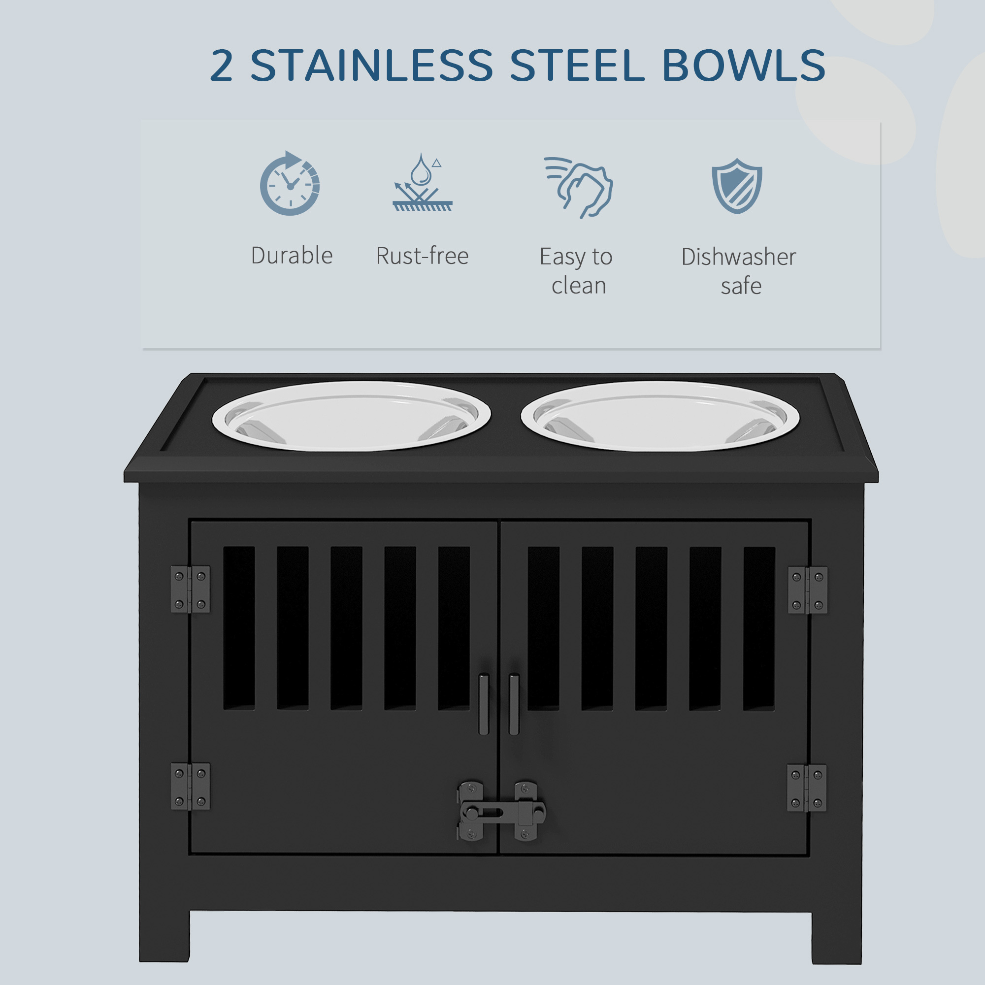 Dog Food Storage Cabinet with Bowls & Dog Feeding Station, Black - Image 5