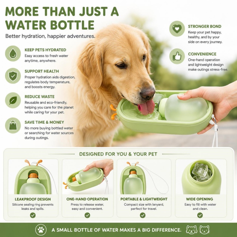 Portable Pet Water Bottle With Cute Antlers Food Grade, BPA Free, Leak Proof Travel Cup For Dogs, Durable, Easy-to-Clean Outdoor Water Dispenser With Lanyard. - Image 6