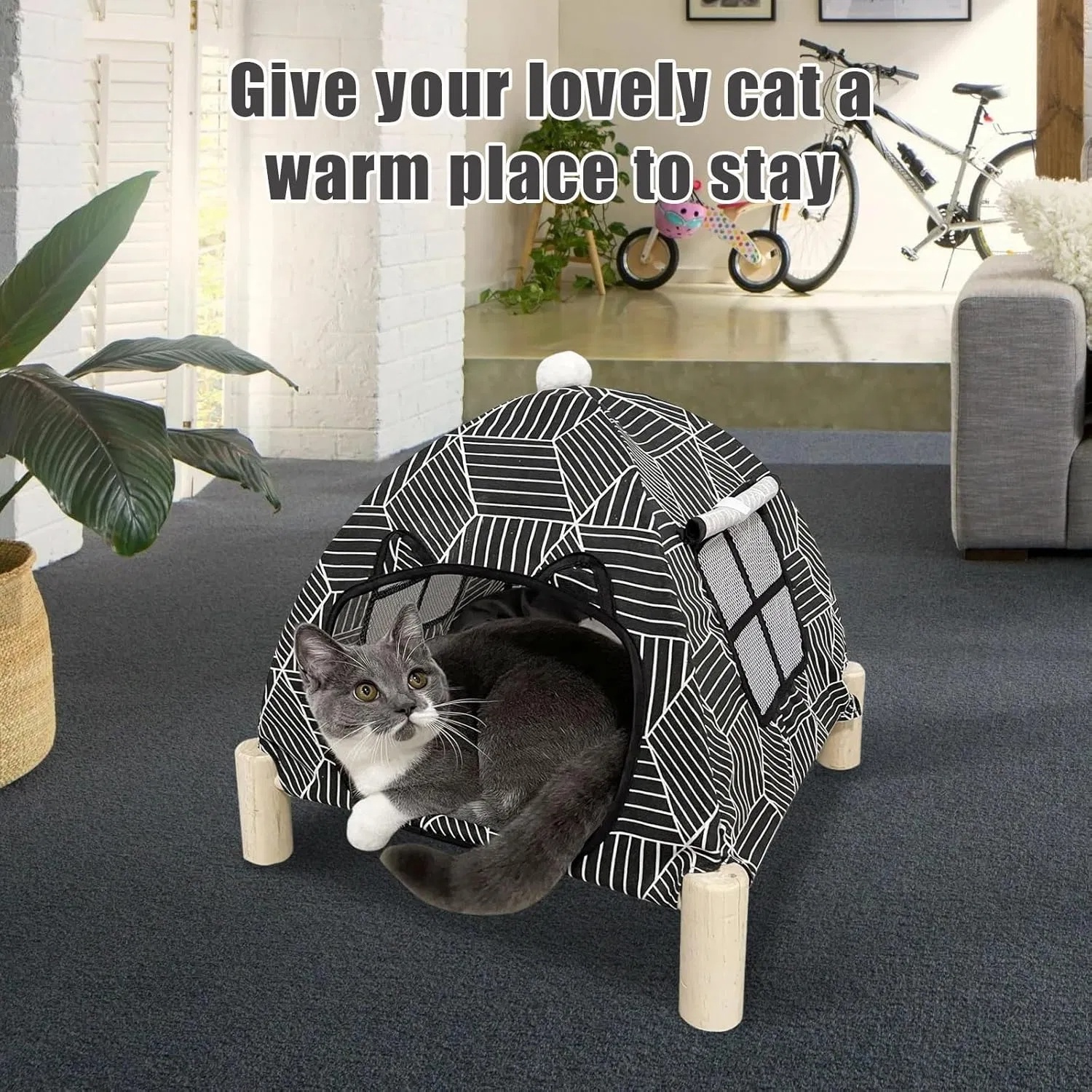 Portable Cat Tent Bed - Foldable Indoor Tent Bed For Cats & Small Dogs, Washable Cushion, Cozy Hideaway For Kittens & Cats, Easy Assembly & Travel - Image 4