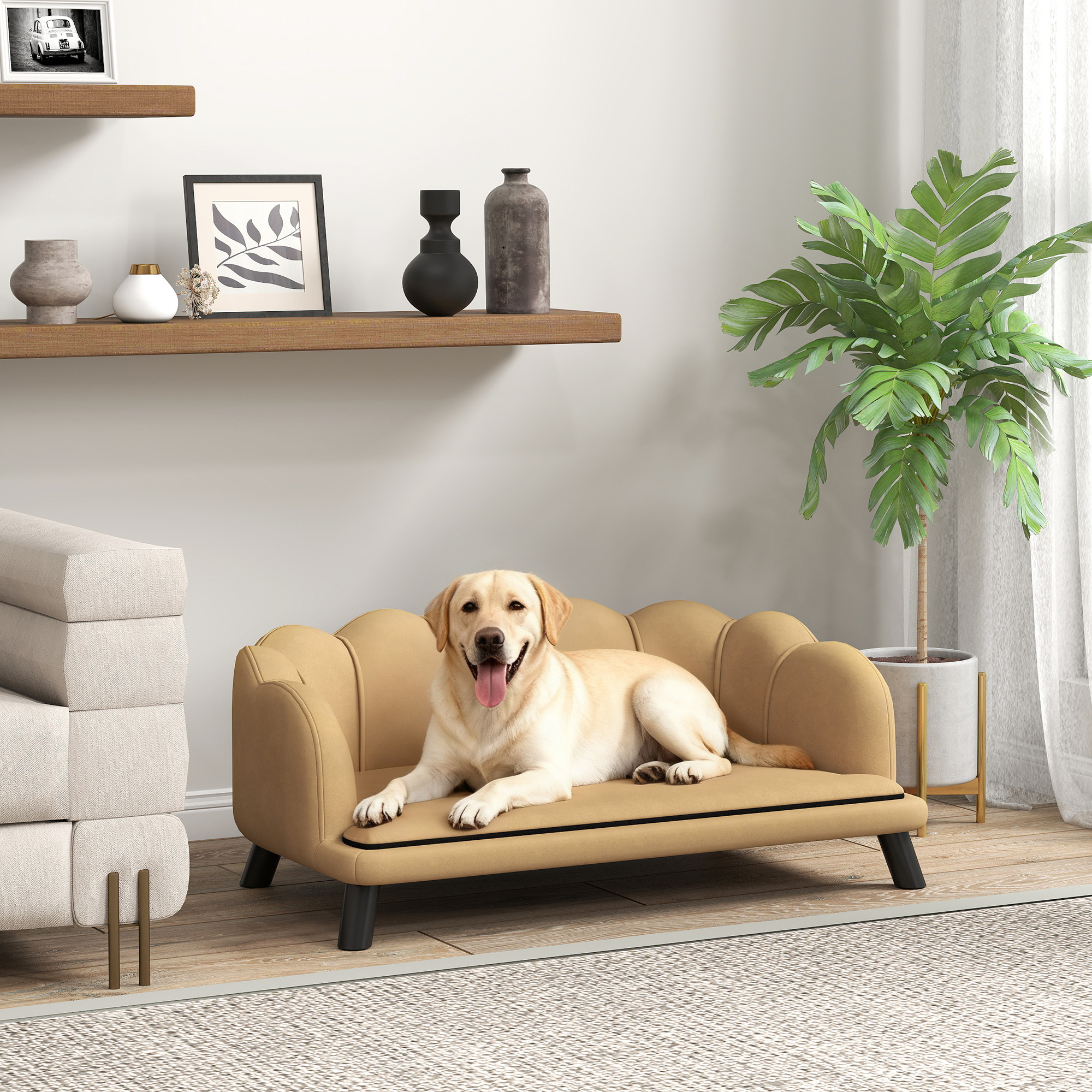 Pearl Design Pet Sofa for Medium and Large Sized Dogs, Pet Bed with Cushion and Solid Wood Legs, Coffee - Image 3