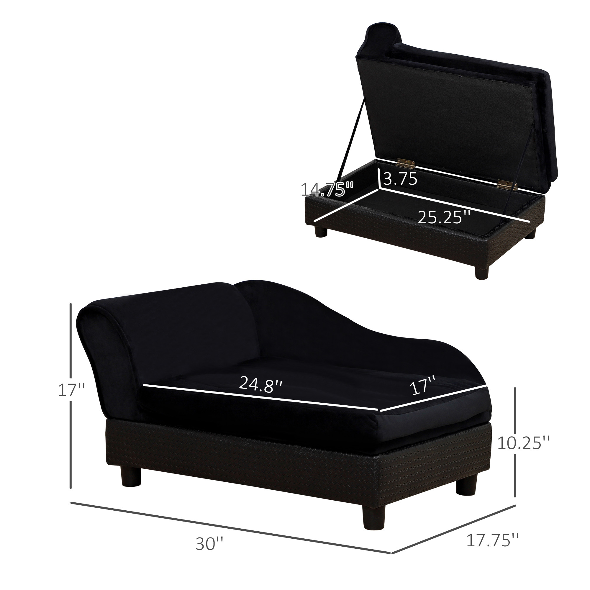Pet Sofa Bed Couch with Storage, Pet Sofa for Cats and Small Dogs, Black - Image 8