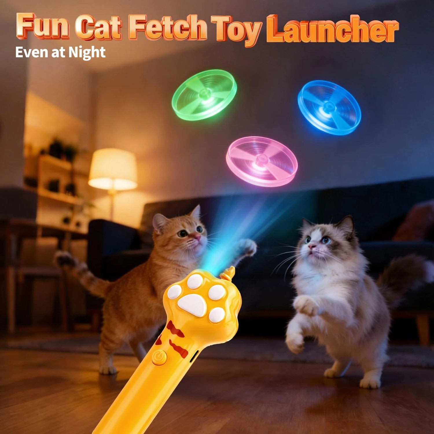 Cat Fetch Toy Flying Disc Launcher Rechargeable Interactive Cat Toys & 10 Discs - Image 3