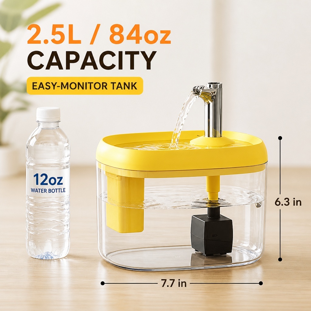 2.5L Pet Water Fountain, Automatic Circulating Cat Water Dispenser With Transparent Water Tank, Quiet Drinking Water Bowl For Cats And Small Dogs - Image 2