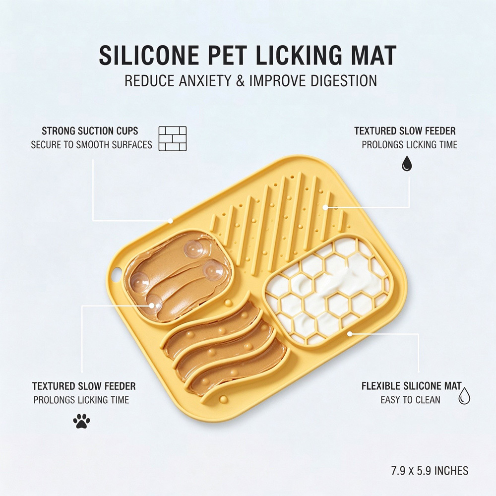 Silicone Pet Licking Mat, 4 Zones Slow Feeder Mat With Strong Suction Cups For Dogs & Cats, Anxiety Relief Lick Pad For Bathing, Grooming & Feeding - Image 2