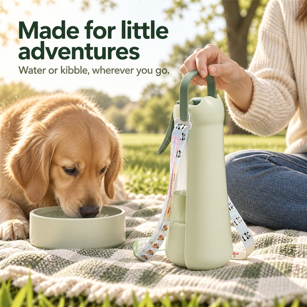 3in1 Dog Water Bottle With Mist Sprayer & Food Storage, Portable Pet Travel Water Dispenser For Walking Hiking Camping - Image 5