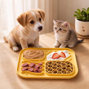 Silicone Pet Licking Mat, 4 Zones Slow Feeder Mat With Strong Suction Cups For Dogs & Cats, Anxiety Relief Lick Pad For Bathing, Grooming & Feeding
