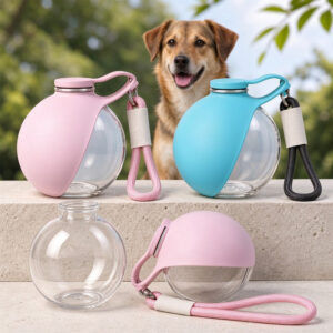 Portable Dog Water Bottle, 285ml BPA Free PETG Pet Travel Water Bottle With Foldable Silicone Bowl, Leak Proof Hands-Free Collar Clip Design For Small Dogs Walking Hiking Camping