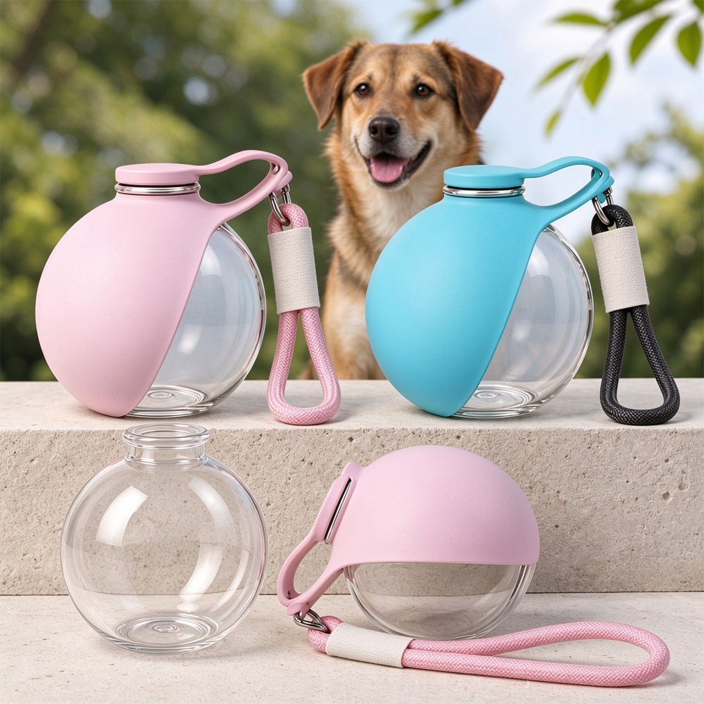 Portable Dog Water Bottle, 285ml BPA Free PETG Pet Travel Water Bottle With Foldable Silicone Bowl, Leak Proof Hands-Free Collar Clip Design For Small Dogs Walking Hiking Camping