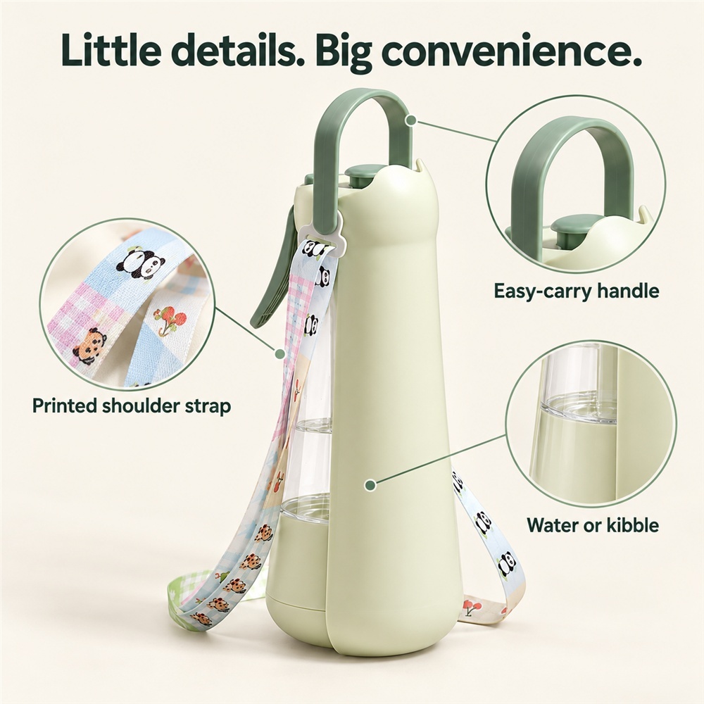 3in1 Dog Water Bottle With Mist Sprayer & Food Storage, Portable Pet Travel Water Dispenser For Walking Hiking Camping - Image 2